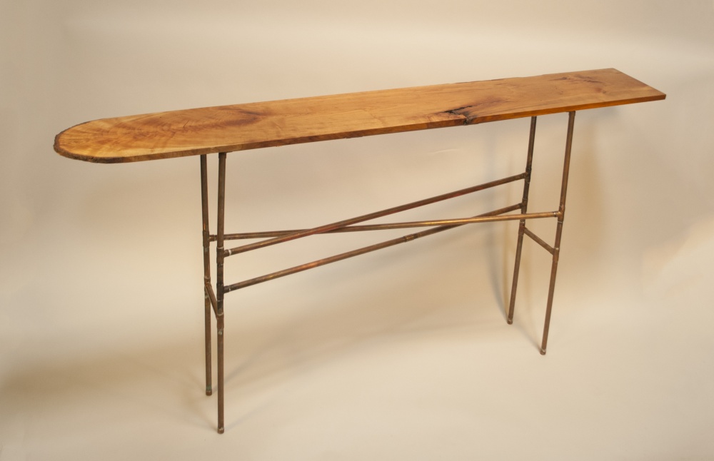 Cherry and copper pipe console table