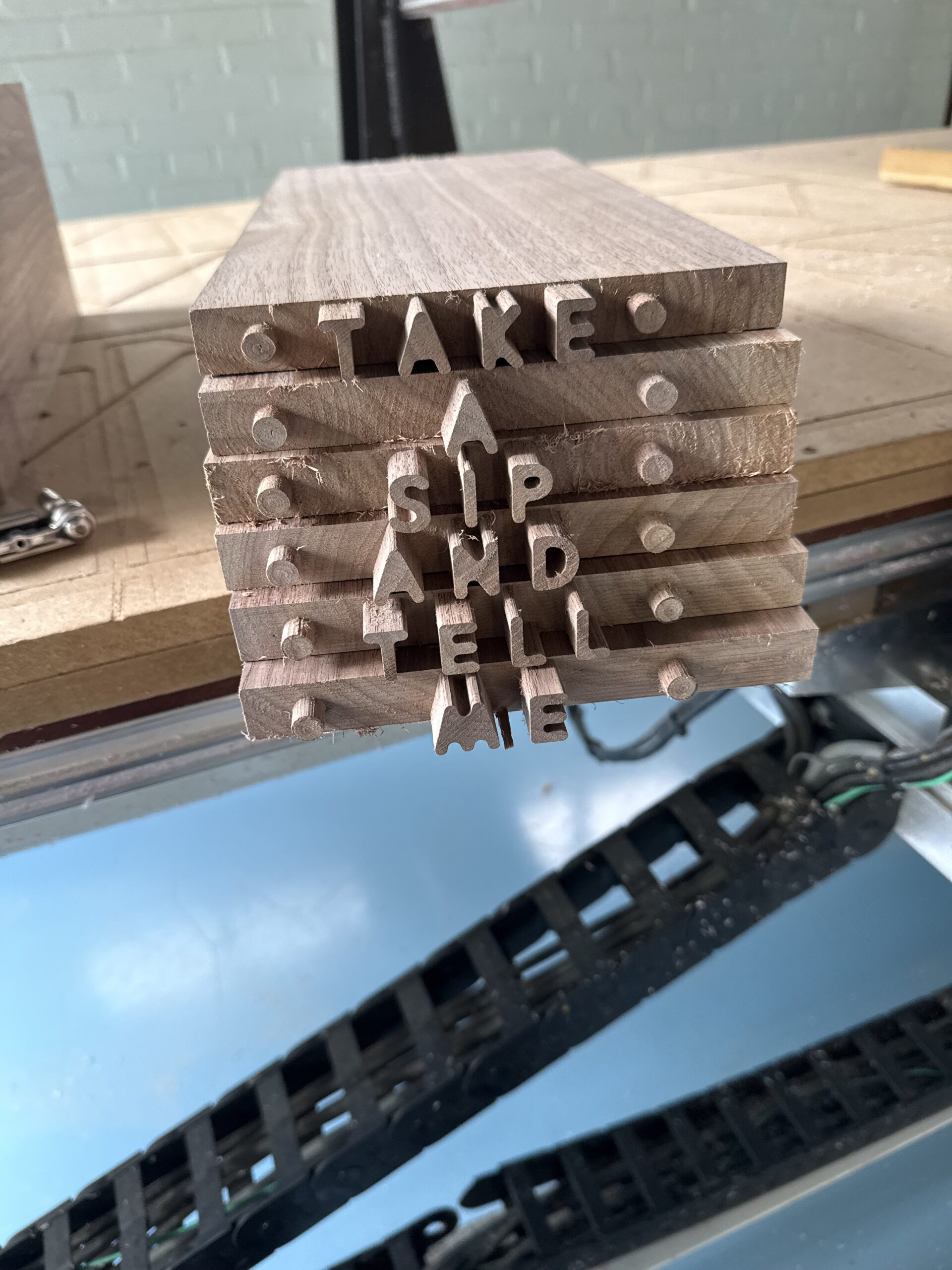 Seen here is the mortises for one side of Alex's tea mug shelf.