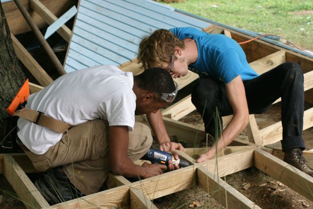 Sean and I work on the framing out the whirlpool section of the playground. 